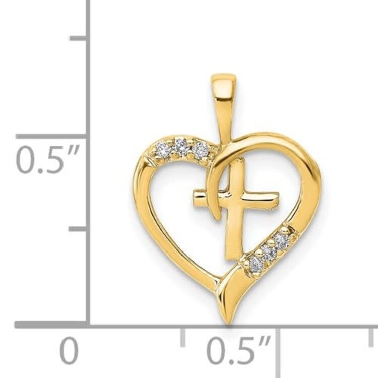 78062 14K YELLOW GOLD DIAMOND HEART WITH CROSS IN THE CENTER CHARM