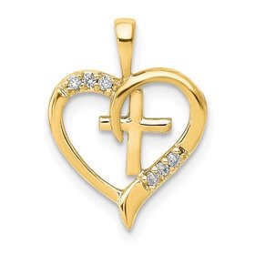 78062 14K YELLOW GOLD DIAMOND HEART WITH CROSS IN THE CENTER CHARM