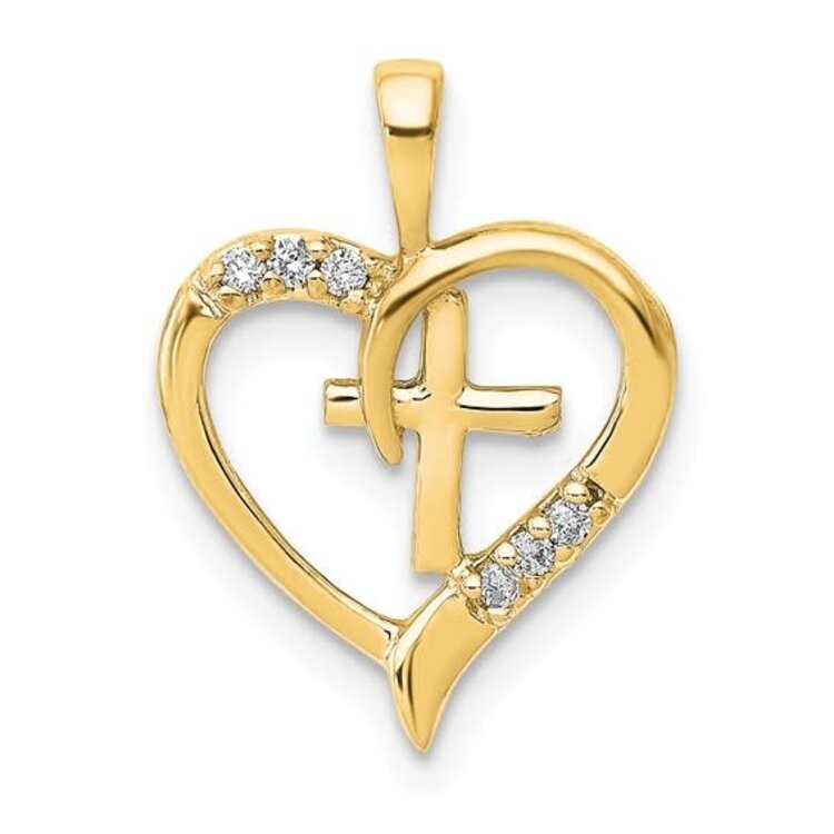 78062 14K YELLOW GOLD HEART WITH CROSS IN THE CENTER CHARM