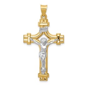 77215 14K TWO TONE HIGH POLISHED INRI OPEN CUT CRUCIFIX