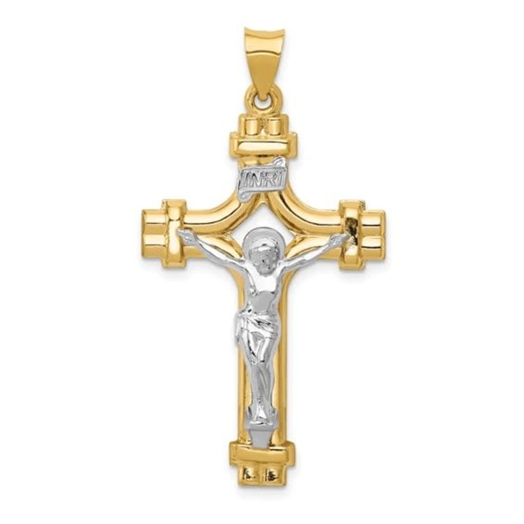77215 14K TWO TONE HIGH POLISHED INRI OPEN CUT CRUCIFIX