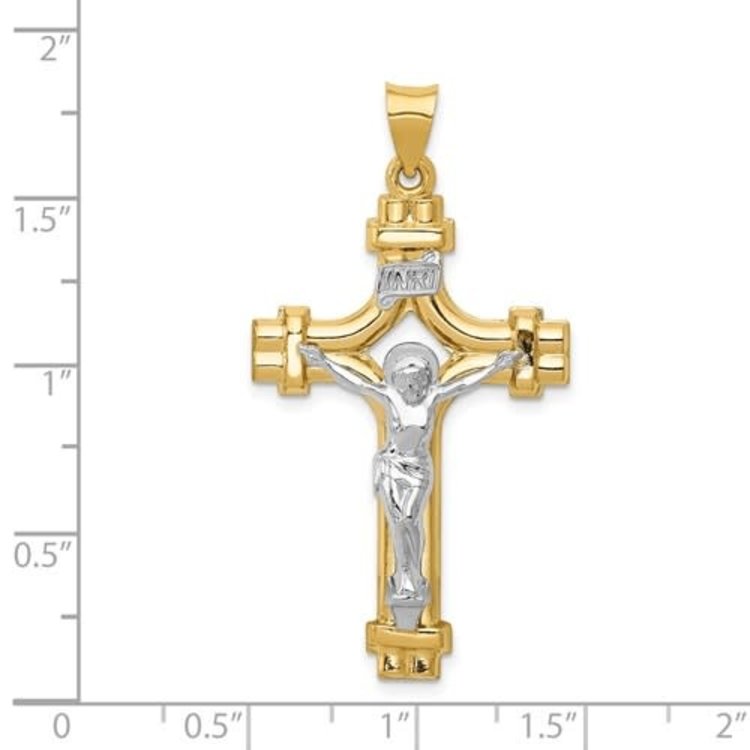 77215 14K TWO TONE HIGH POLISHED INRI OPEN CUT CRUCIFIX