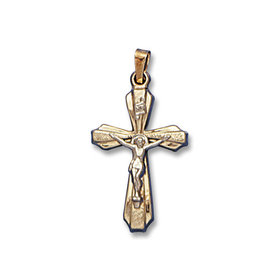 77219 14K YELLOW GOLD TEXTURED CENTER HIGH POLISHED EDGES CRUCIFIX