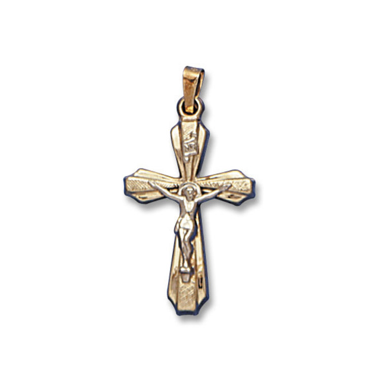 77219 14K YELLOW GOLD TEXTURED CENTER HIGH POLISHED EDGES CRUCIFIX