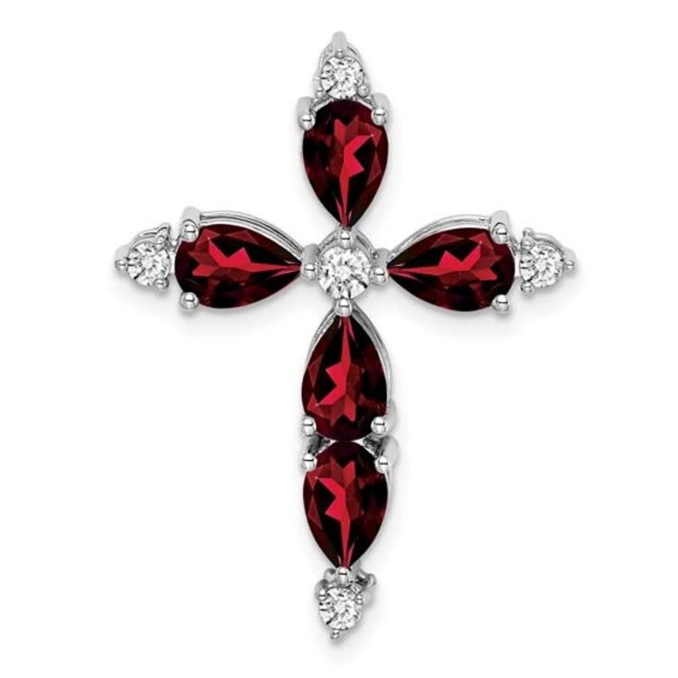 72870 14K WHITE GOLD GARNET AND DIAMOND SLIDE CROSS SET