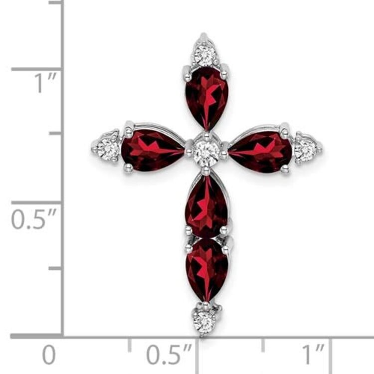 72870 14K WHITE GOLD GARNET AND DIAMOND SLIDE CROSS SET