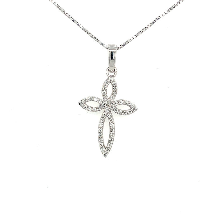 70287 14K WHITE GOLD .20CTW DIAMOND OPEN CROSS PENDANT