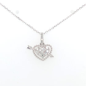 70296 14K WHITE GOLD CUBIC ZIRCONIA HEART AND ARROW PENDANT NECKLACE