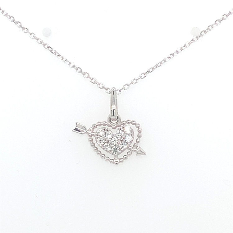 70296 14K WHITE GOLD CUBIC ZIRCONIA HEART AND ARROW PENDANT NECKLACE