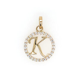 78068 14K YELLOW GOLD LETTER "K" HIGH POLISH CUBIC ZIRCONIA CUT OUT CIRCLE CHARM