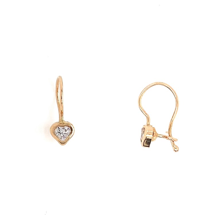 30758 14K YELLOW GOLD FRENCH HOOK HEART CUBIC ZIRCONIA EARRINGS