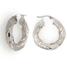 30500 14K WHITE GOLD TWISTED HIGH POLISH AND SNAKE SKIN PATTERN HOOPS