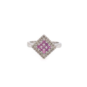 40479 14K WHITE GOLD SQUARE .19CT DIAMOND AND PINK SAPPHIRE CLUSTER RING
