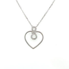 70295 14K WHITE GOLD CUBIC ZIRCONIA INFINITY CENTER CUT OUT  HEART PENDANT NECKLACE