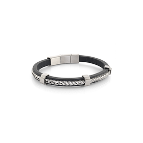 ITALGEM SLB498 STAINLESS STEEL ITALGEM FRANCO LINK CNETER BLUE LEATHER MATTE FINISH LOCK BRACELET