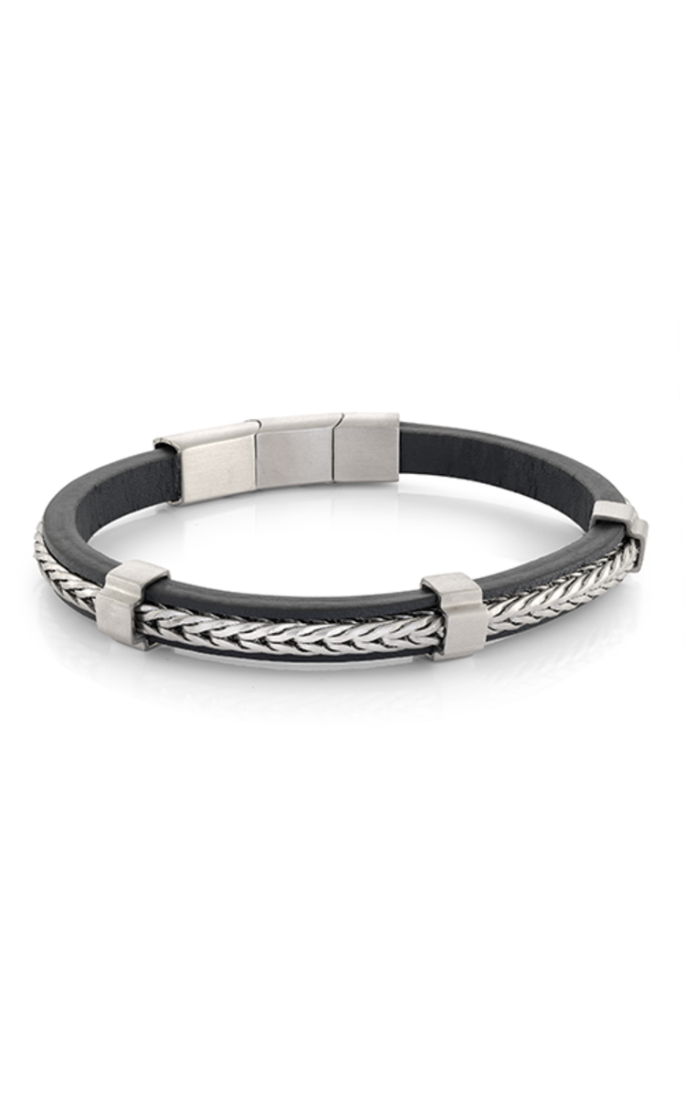 ITALGEM SLB498 STAINLESS STEEL ITALGEM FRANCO LINK CNETER BLUE LEATHER MATTE FINISH LOCK BRACELET