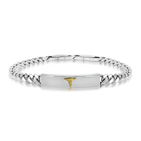 ITALGEM SMAB35 STAINLESS STEEL ITALGEM YELLOW GOLD IP MEDICAL ALERT CURB LINK BRACELET
