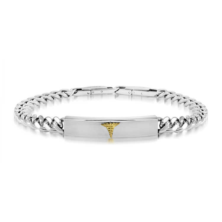 ITALGEM SMAB35 STAINLESS STEEL ITALGEM YELLOW GOLD IP MEDICAL ALERT CURB LINK BRACELET