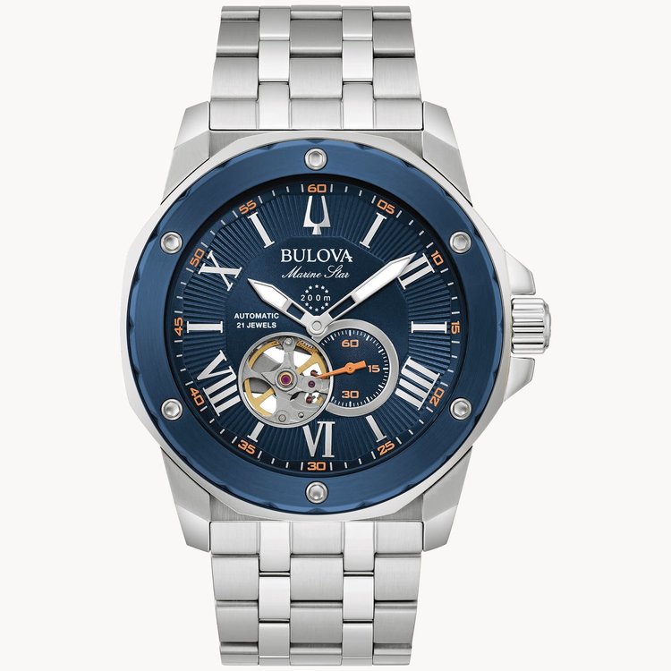 BULOVA MARINE STAR BLUE AUTOMATIC MENS STAINLESS STEEL WATCH