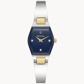 BULOVA TWO TONE GEMINI WITH BLUE DIAL LADIES BRACELET WATCH