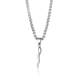 ITALGEM SP93 STAINLESS STEEL ITALGEM POLISHED ROUND BOX MEDIUM ITALIAN HORN PENDANT NECKLACE