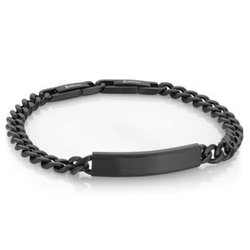 ITALGEM SMB264 STAINLESS STEEL ITALGEM  BLACK IP MATTE FINISH 7MM CURB LINK NAME ID + EXTENSION BRACELET