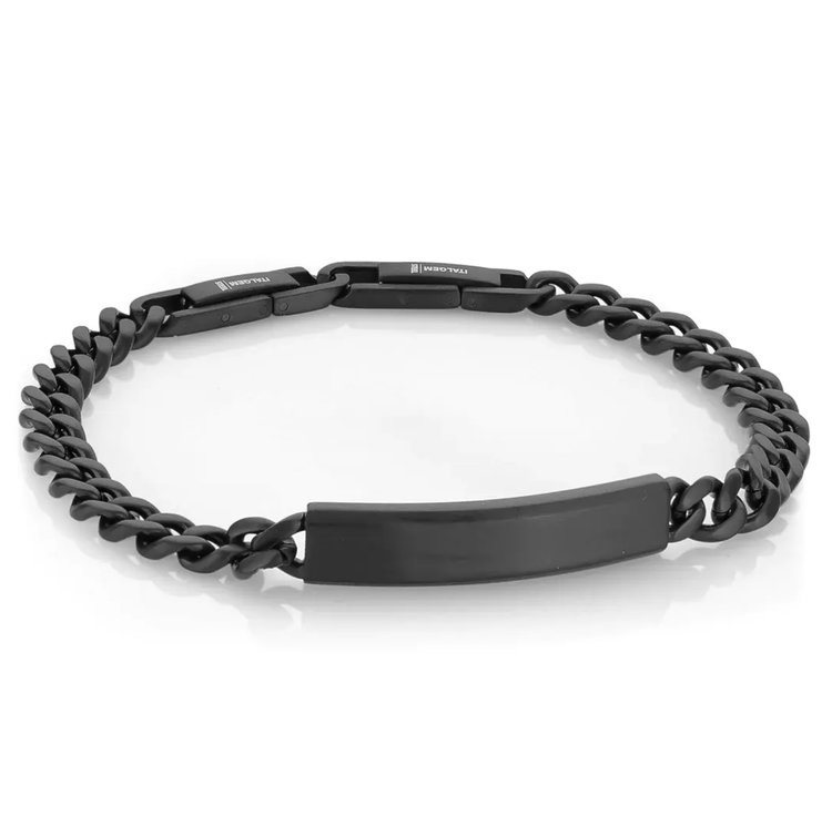 ITALGEM SMB264 STAINLESS STEEL ITALGEM  BLACK IP MATTE FINISH 7MM CURB LINK NAME ID + EXTENSION BRACELET