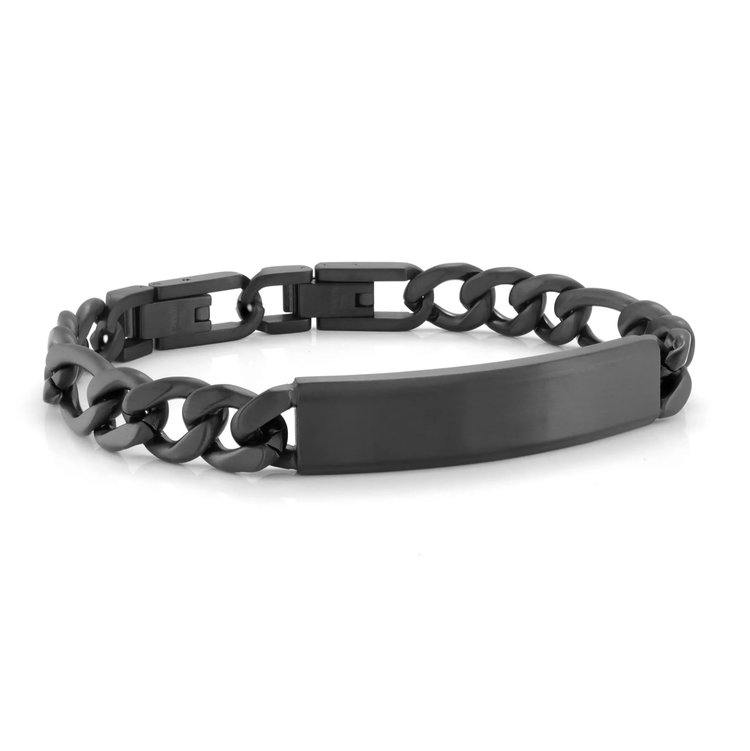 ITALGEM SMB384 STAINLESS STEEL ITALGEM BLACK IP MATTE FINISH FIGARO LINK NAME ID BRACELET