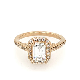 475263 14K YELLOW GOLD 1.10CT E SI1 EMERALD CUT .30TCW HALO ENGAGEMENT RING