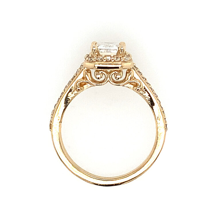 475263 14K YELLOW GOLD 1.10CT E SI1 EMERALD CUT .30TCW HALO ENGAGEMENT RING