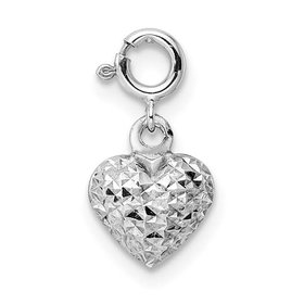 78082 14K WHITE GOLD DIAMOND-CUT HEART SPRING RING CHARM