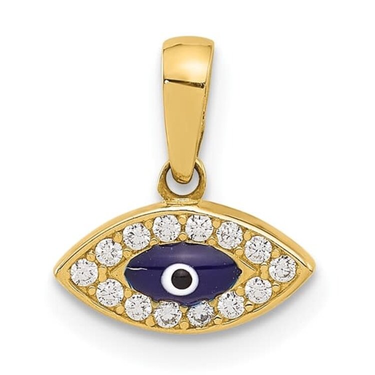 78083 14K  YELLOW GOLD POLISHED CUBIC ZIRCONIA AND EVIL EYE CHARM