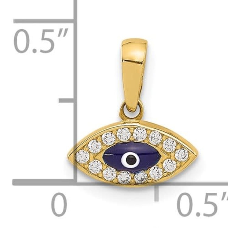78083 14K  YELLOW GOLD POLISHED CUBIC ZIRCONIA AND EVIL EYE CHARM
