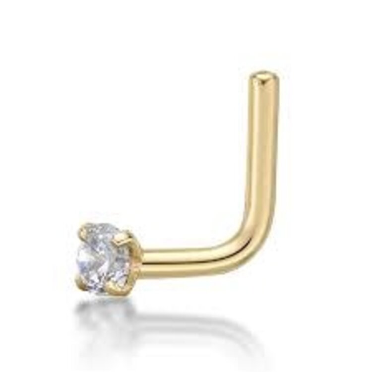 30833 14K YELLOW GOLD 1.75MM CUBIC ZIRCONIA "L" HOOK NOSE RING