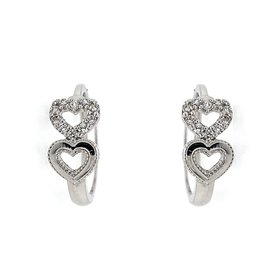 30060 14K WHITE GOLD DOUBLE OPEN HEART CUBIC ZIRCONIA HUGGIES