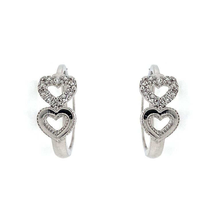 30060 14K WHITE GOLD DOUBLE OPEN HEART CUBIC ZIRCONIA HUGGIES