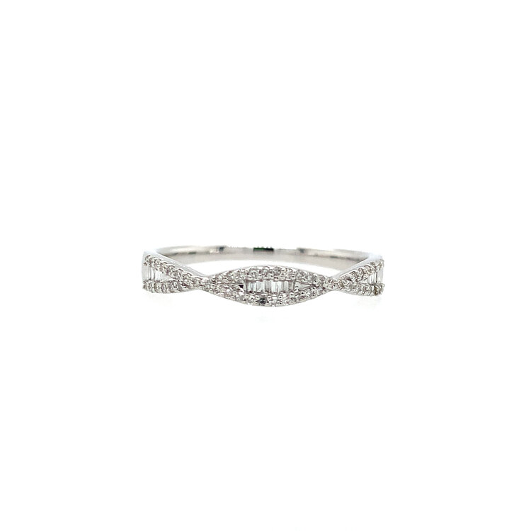 40224 14K WHITE GOLD .17TCW BAGUETTE AND DIAMONDS INFINITY DESIGN LADIES RING