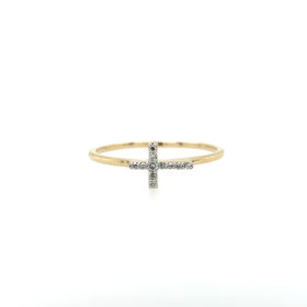 40221 10K YELLOW GOLD .08TCW DIAMOND  SIDEWAY CROSS LADIES RING