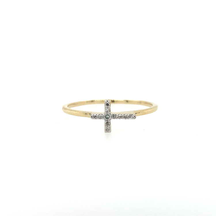 40221 10K YELLOW GOLD .08TCW DIAMOND  SIDEWAY CROSS LADIES RING