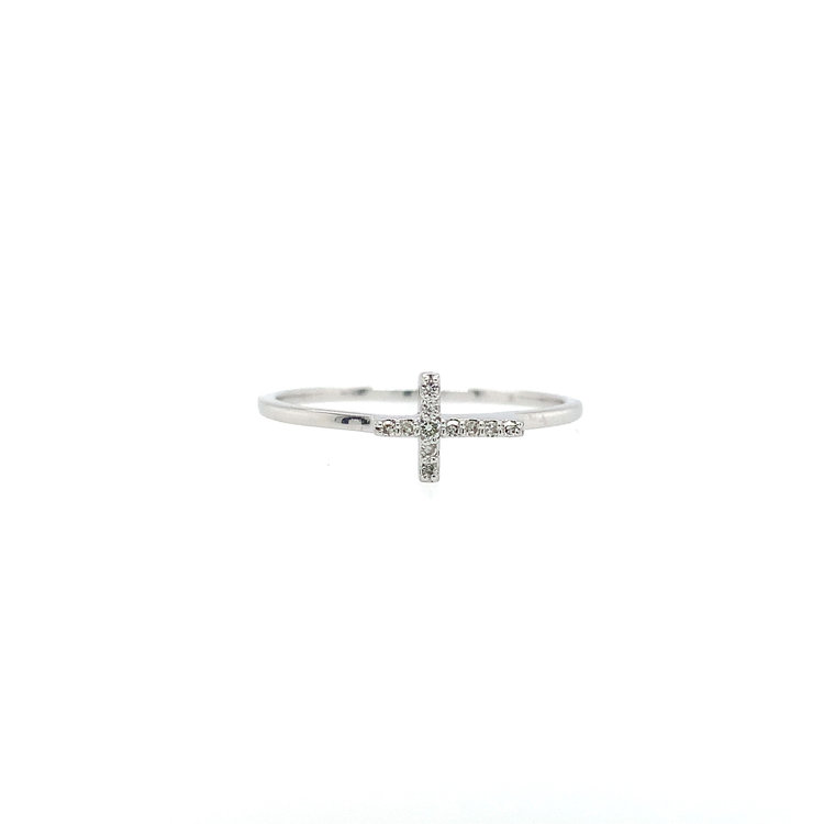 40222 10K WHITE GOLD .08TCW DIAMOND  SIDEWAY CROSS LADIES RING