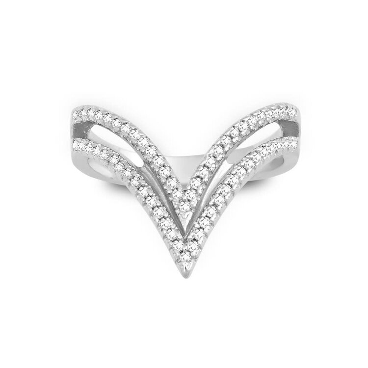 80669 STERLING SILVER OPEN CUBIC ZIRCONIA TRIANGLE RING