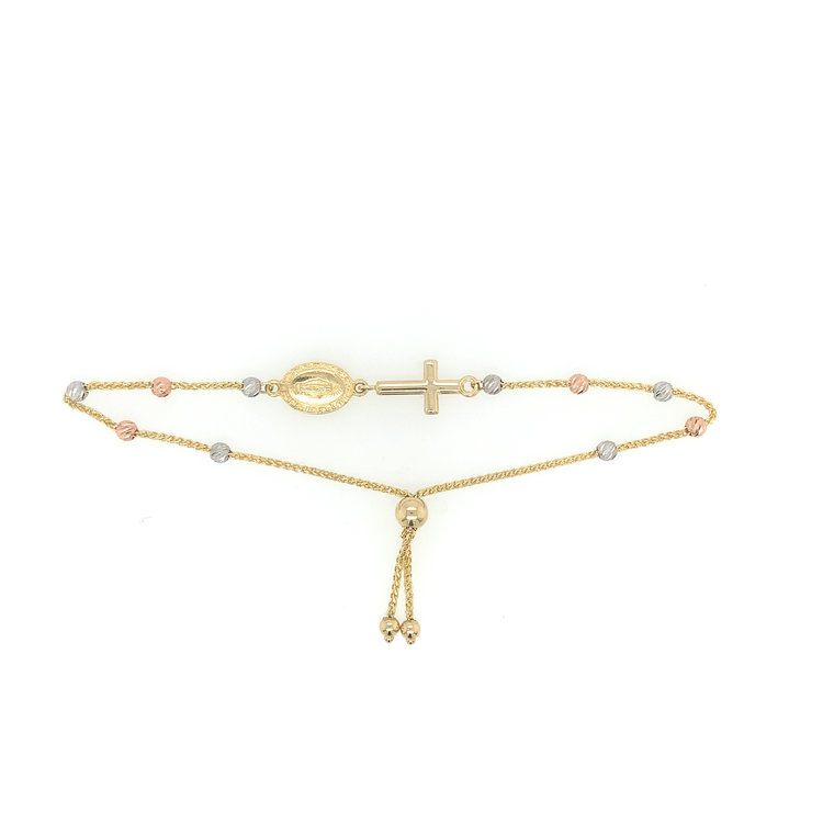 20207 14K TRI COLOR ROSARY BEAD  BOLO BRACELET