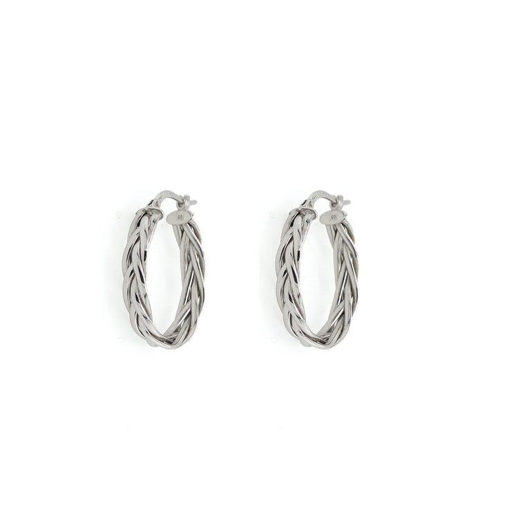 30837 14K WHITE GOLD HIGH POLISHED BRAIDED OBLONG HOOPS