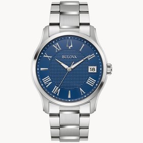 Bulova BULOVA WILTON STAINLESS STEEL BLUE DIAL POLISHED ROMAN NUMERAL MARKERS MEN'S WATCH