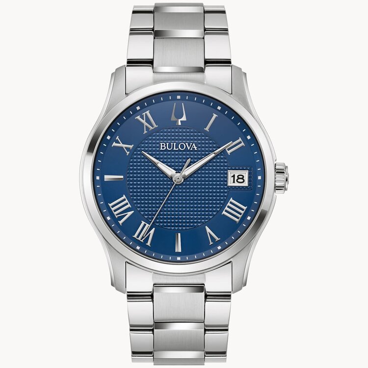 Bulova BULOVA WILTON STAINLESS STEEL BLUE DIAL POLISHED ROMAN NUMERAL MARKERS MEN'S WATCH