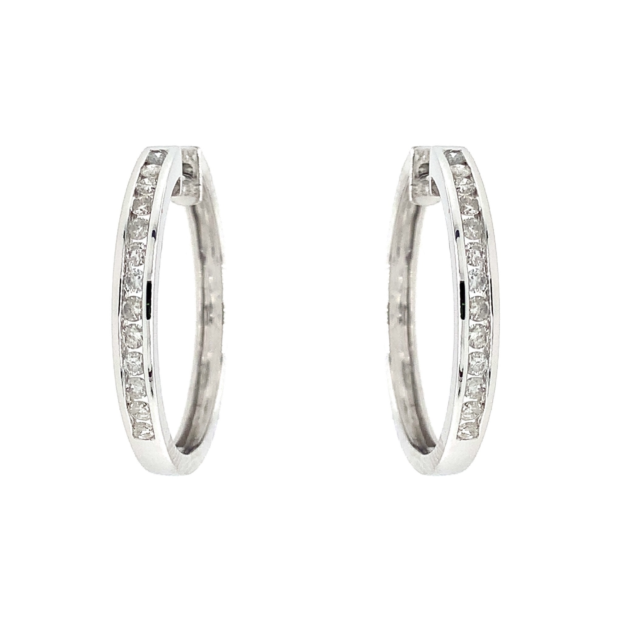 30848 14K WHITE GOLD .25CTW DIAMOND 1 CHANEL SET HOOPS EARRINGS - Gemelli  Jewelers