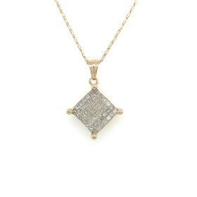 70314 14K YELLOW GOLD 1CT DIAMOND INVISIBLE SET RHOMBUS SHAPE PENDANT NECKLACE