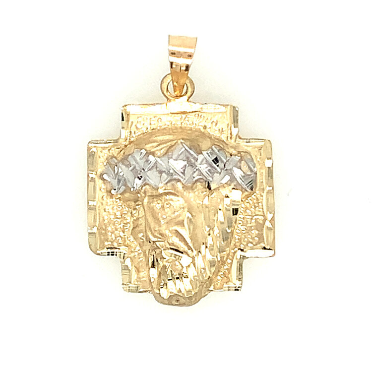 77225 14K TWO TONE 1" CHRIST HEAD DIAMOND CUT CHARM