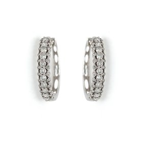 30854 14K WHITE GOLD 1TCW 3 ROW BEADED SET .75’’ HOOPS