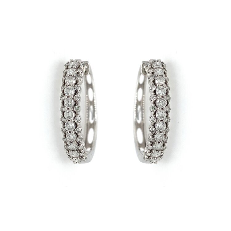 30854 14K WHITE GOLD 1TCW 3 ROW BEADED SET .75’’ HOOPS